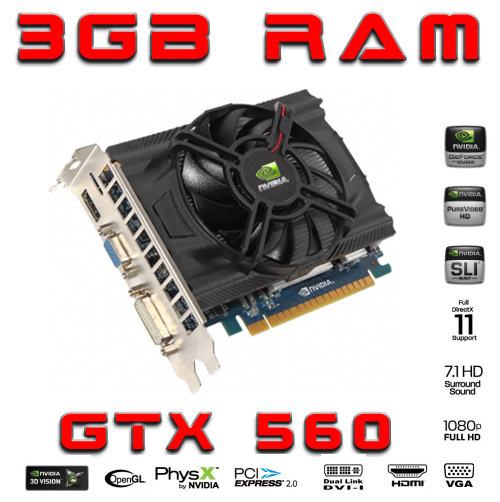 3072 MB nVidia GeForce GTX 560 PC Grafikkarte HDMI DVI PCI Express HDTV 3 GB